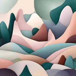 Abstract representation of a nature scene, merging unusual colors and shapes to portray a unique, dreamlike natural landscape.