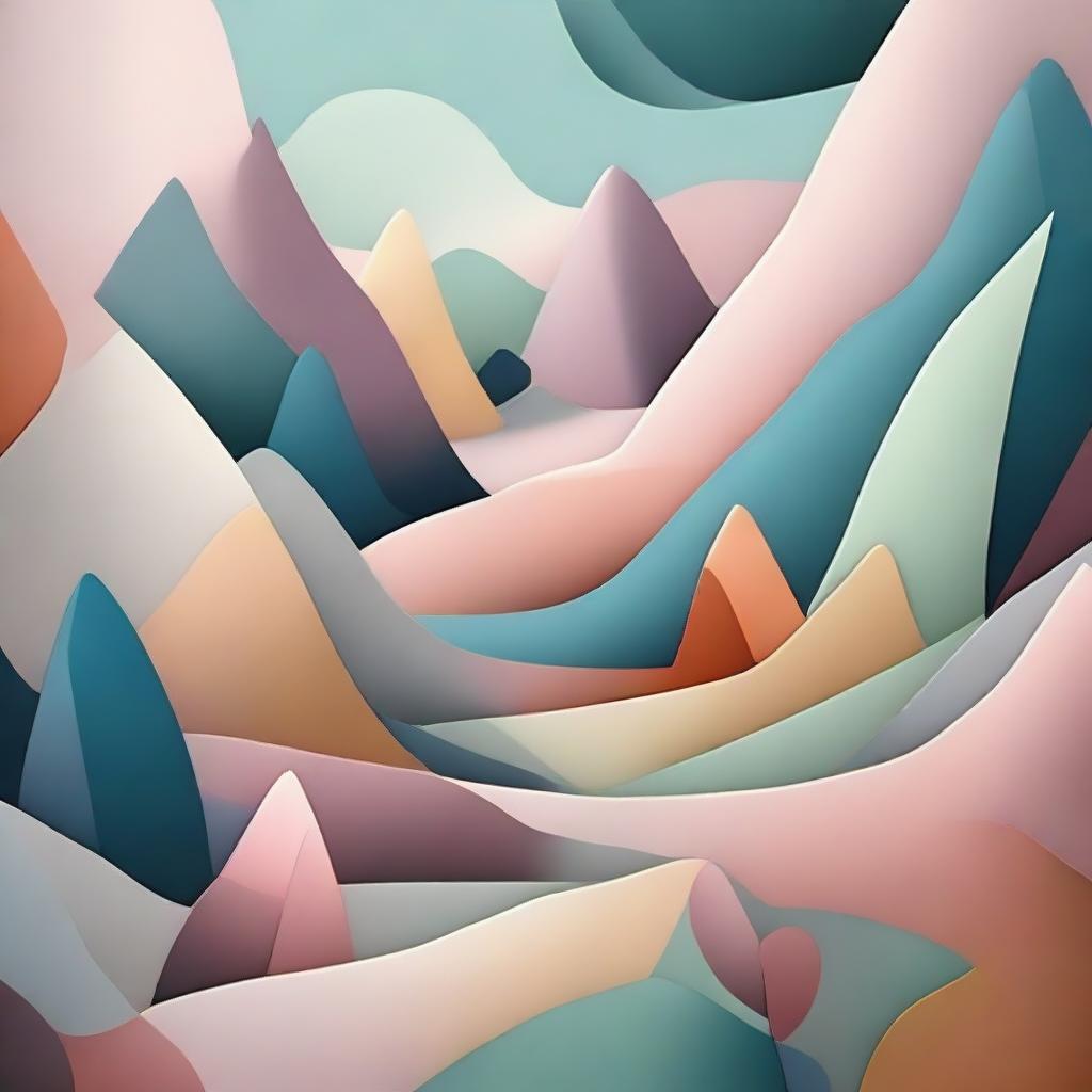 Abstract representation of a nature scene, merging unusual colors and shapes to portray a unique, dreamlike natural landscape.