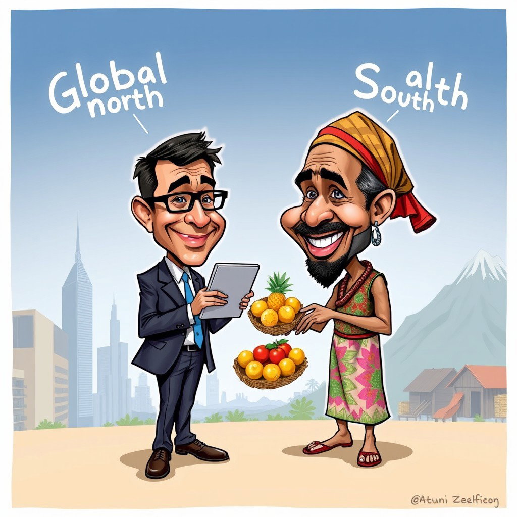 A caricature representing the mutual dependence between the Global North and Global South