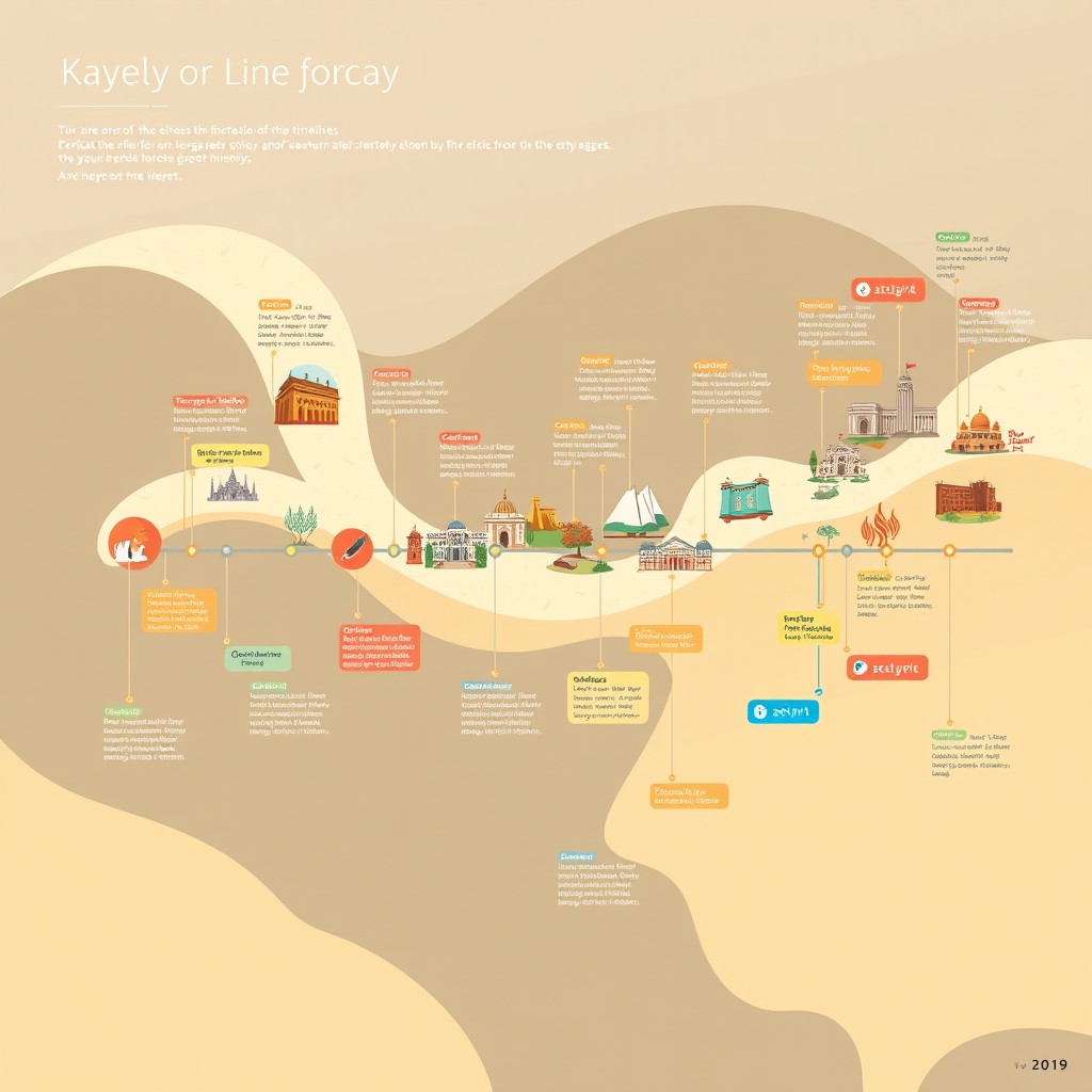A beautifully illustrated visual timeline showcasing key historical events across different eras