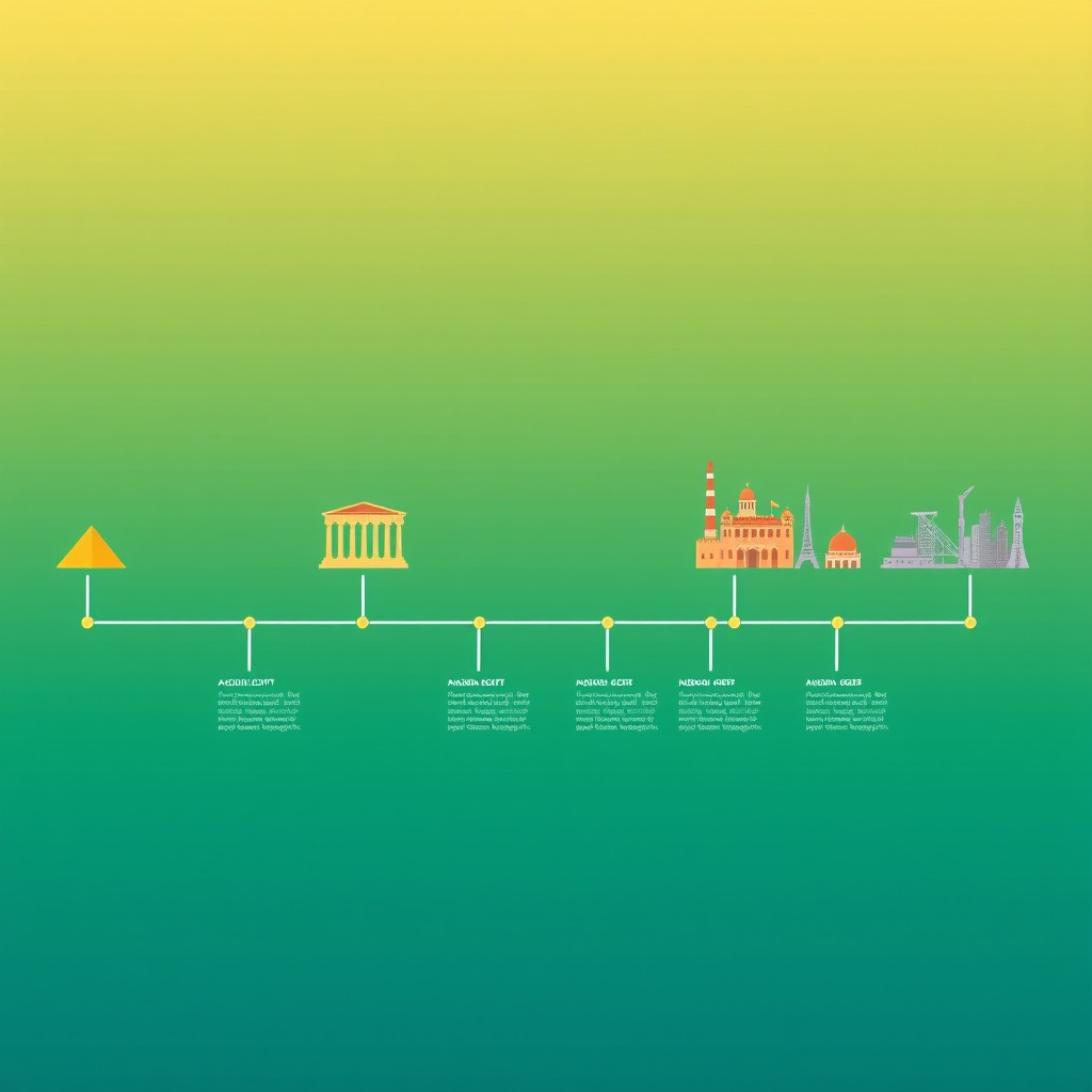 A visually stunning timeline illustrating key historical events spanning from ancient civilizations to modern day