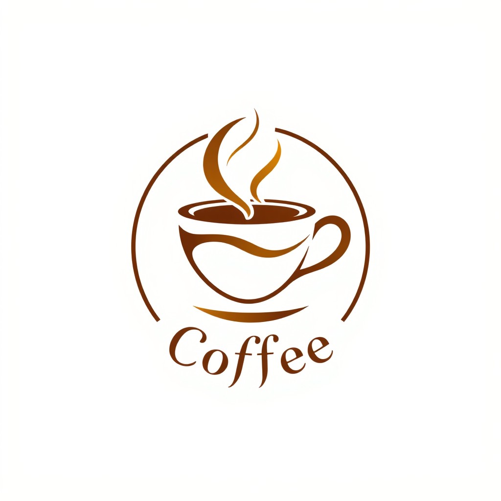 A minimalist coffee logo design that features a stylized coffee cup, steam rising from it, and elegant curves
