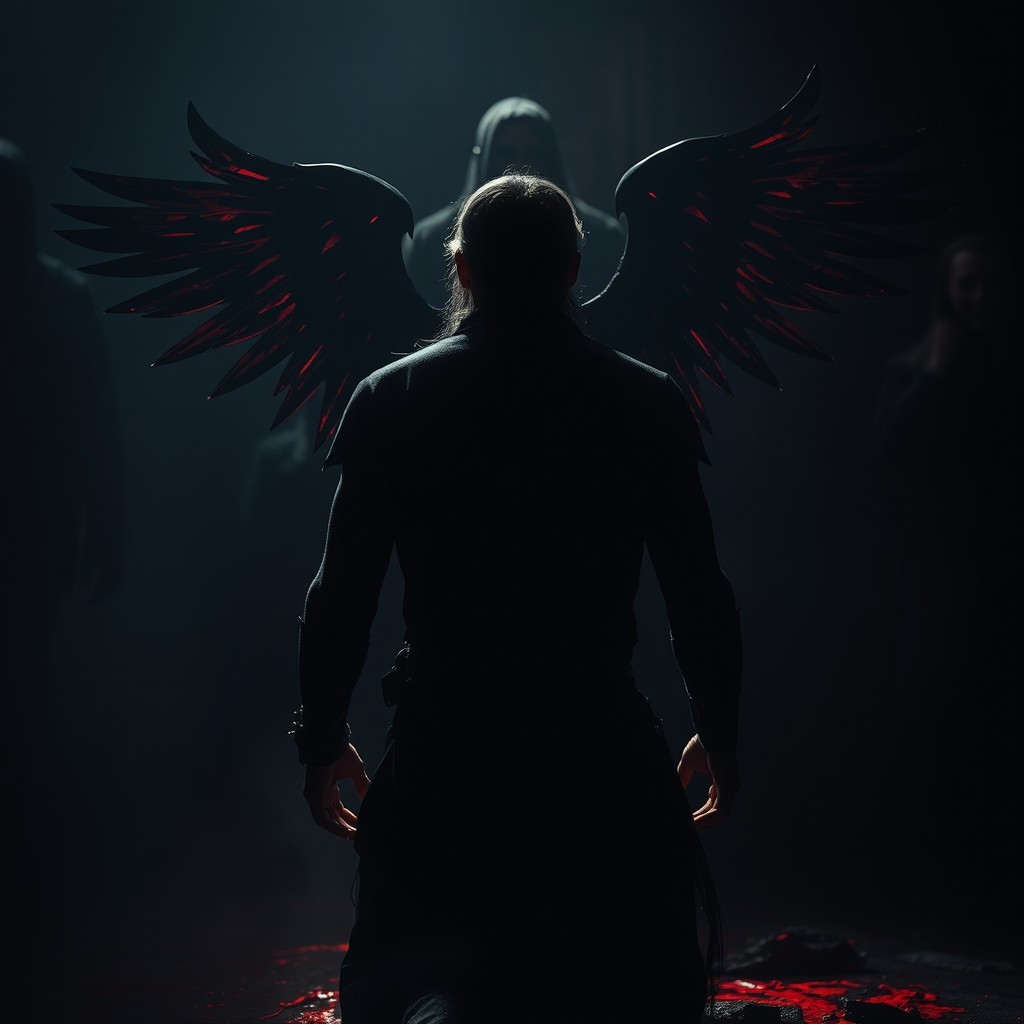 A dramatic scene depicting a blood eagle ritual from behind, showcasing the intricate details of the ritual in a stylized and artistic manner