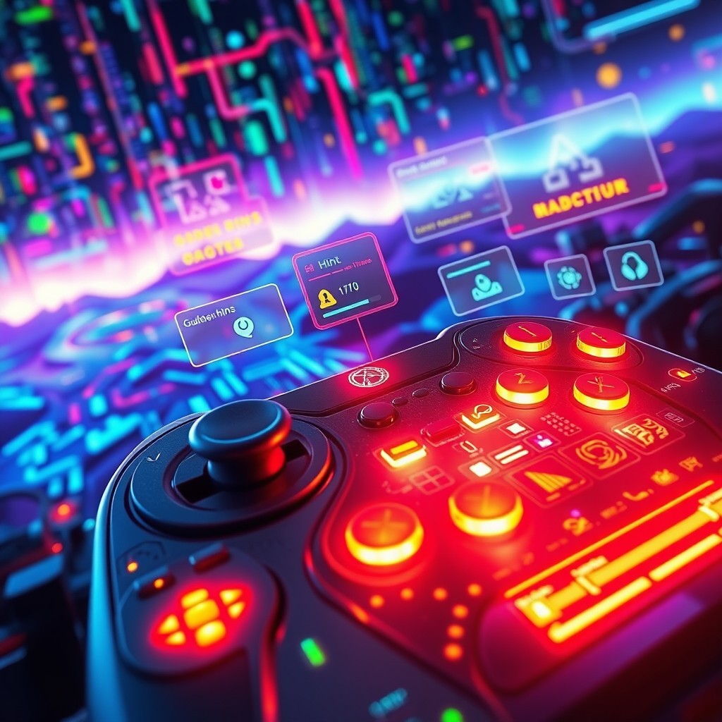 A visually striking image depicting an abstract interpretation of video games as a source of hidden hints and clues