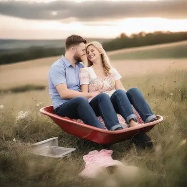 As the sun began to set, the couple sat on the grassy hillside, gazing at the stars and whispering sweet nothings to each other. Suddenly, the axle of their picnic wheelbarrow snapped, causing them to burst into laughter and enjoy the spontaneous moment even more.