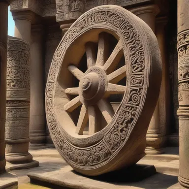 In the ancient temple, the massive stone wheel adorned with intricate carvings spun effortlessly on its axle, a symbol of eternity and the cyclical nature of existence.