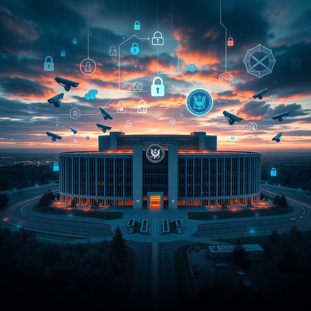 A dynamic and captivating image representing the National Security Agency (NSA) with a modern and futuristic vibe