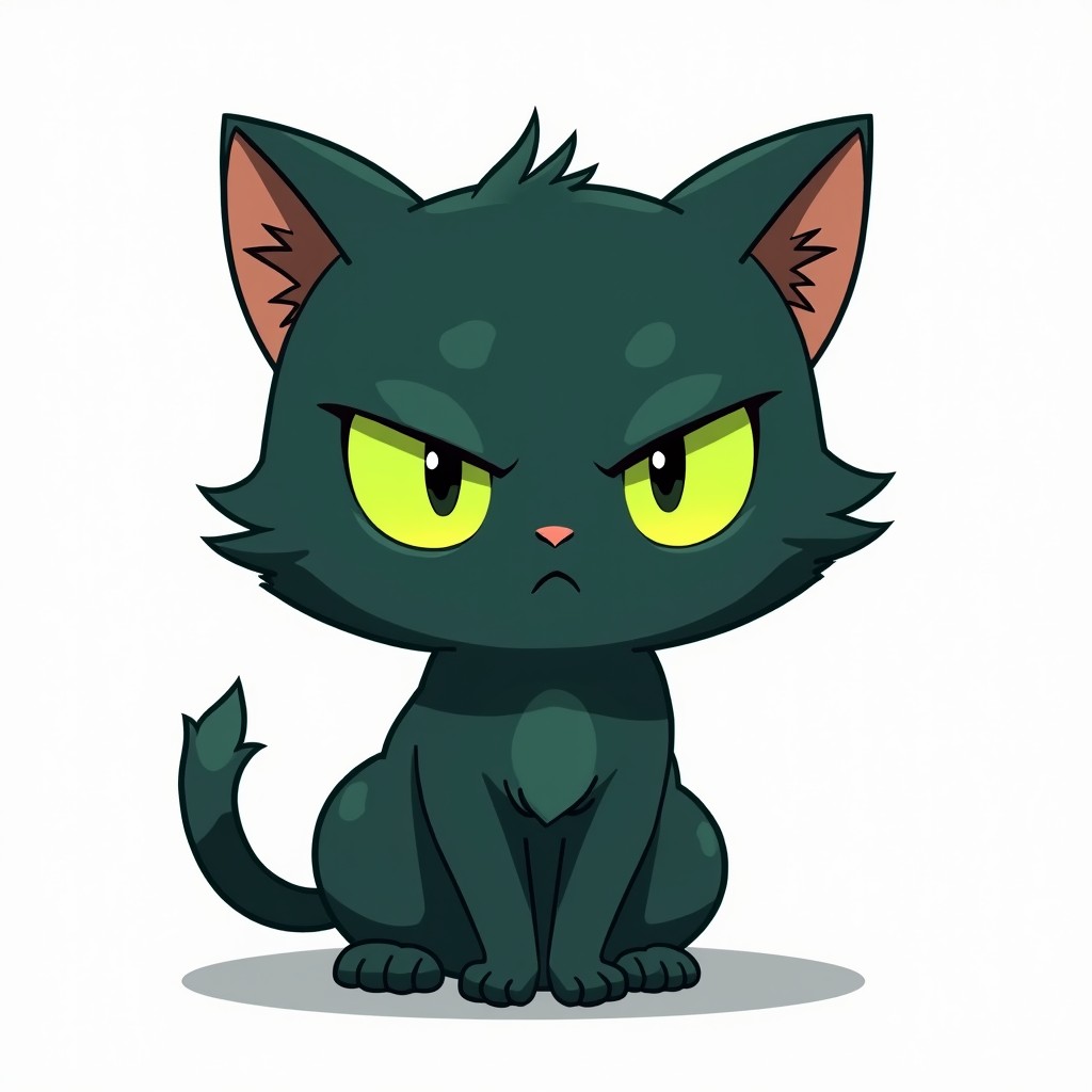 A consistent character design of a mischievous cat mascot named KAT