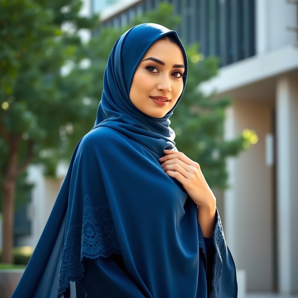 A beautiful, modest Muslim woman elegantly wearing a jilbab