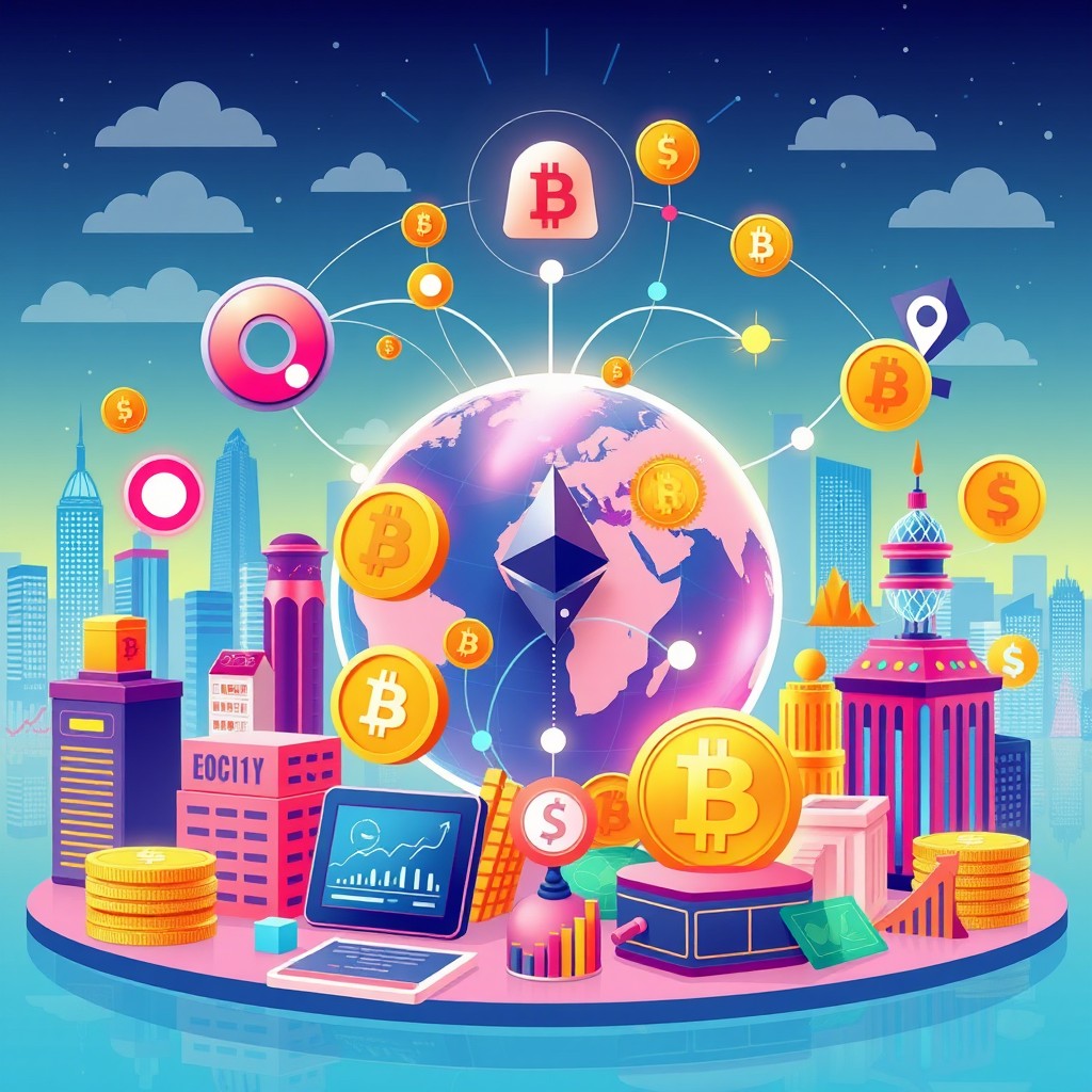 A vibrant illustration representing a modern, global digital asset ecosystem