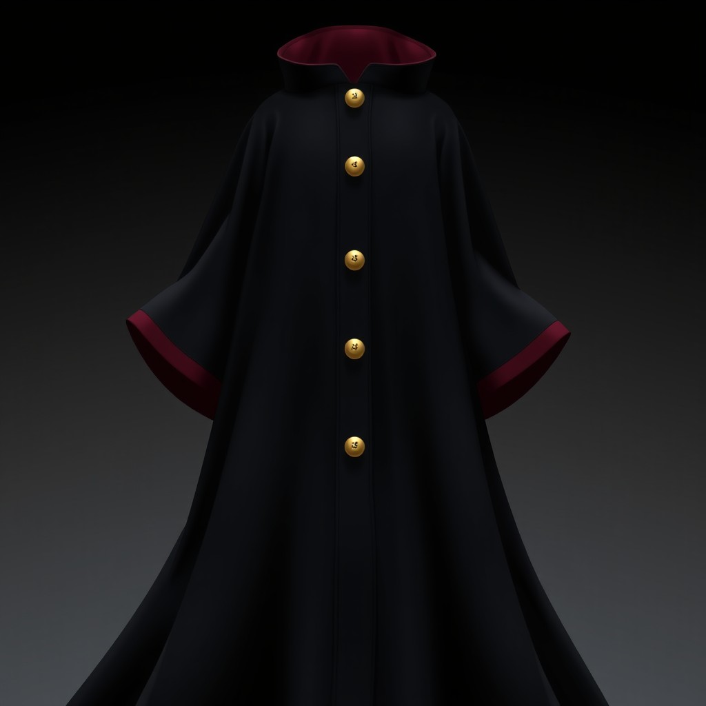 A realistic depiction of a long black cape resembling the cloaks worn by Akatsuki members in Naruto