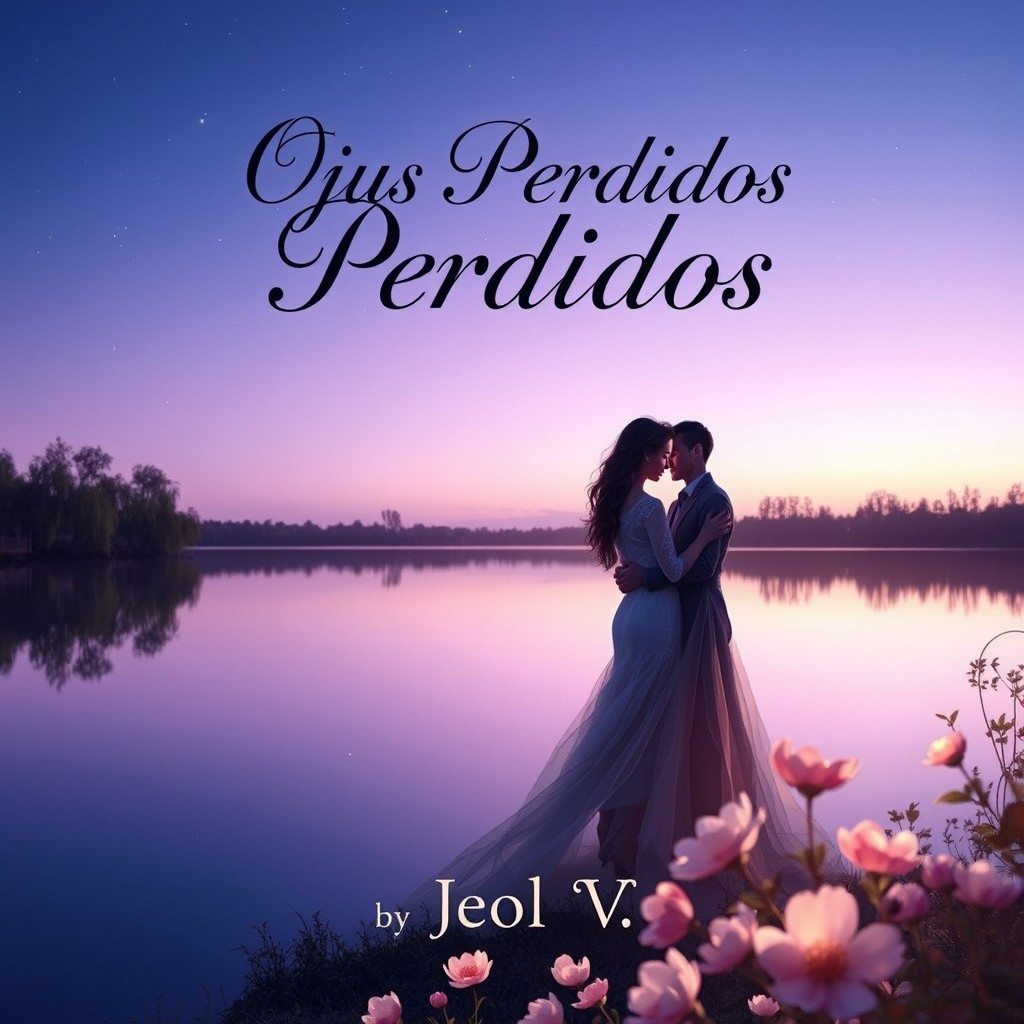 A stunning book cover for a romance novel titled 'Ojos Perdidos' by author Jeol V
