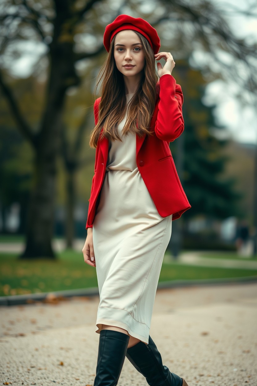 A full body, full-length ultra-realistic cinematic portrait of a beautiful French woman, 20 years old
