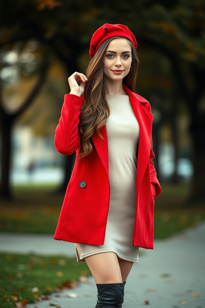 Full body, full-length ultra-realistic cinematic portrait of a beautiful French woman, 20 years old