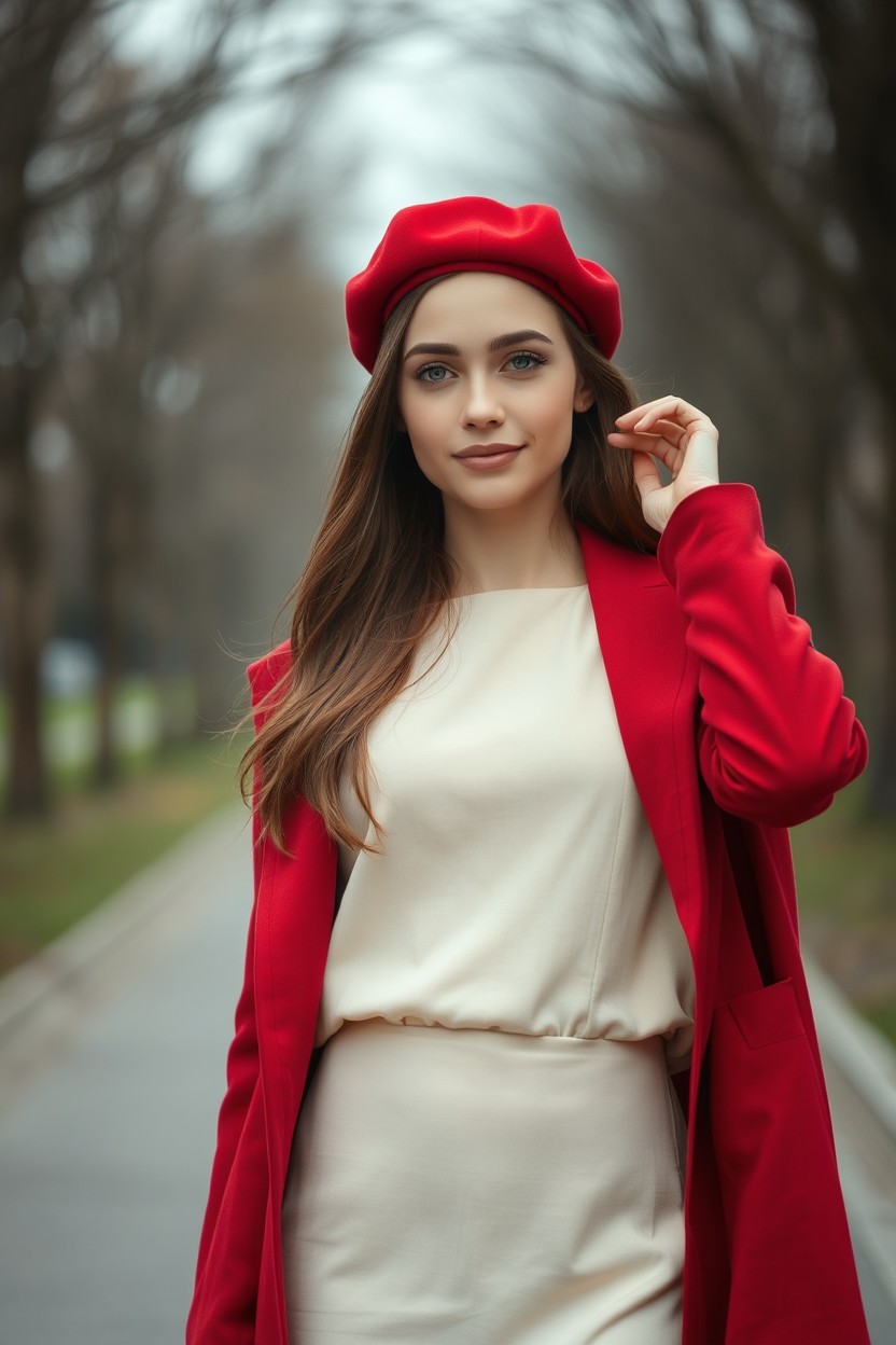 Full body, full-length ultra-realistic cinematic portrait of a beautiful French woman, 20 years old