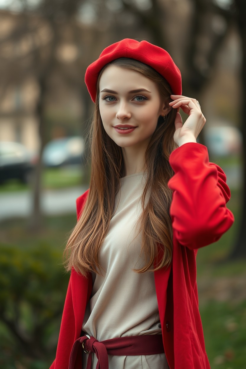 Full body, full-length ultra-realistic cinematic portrait of a beautiful French woman, 20 years old