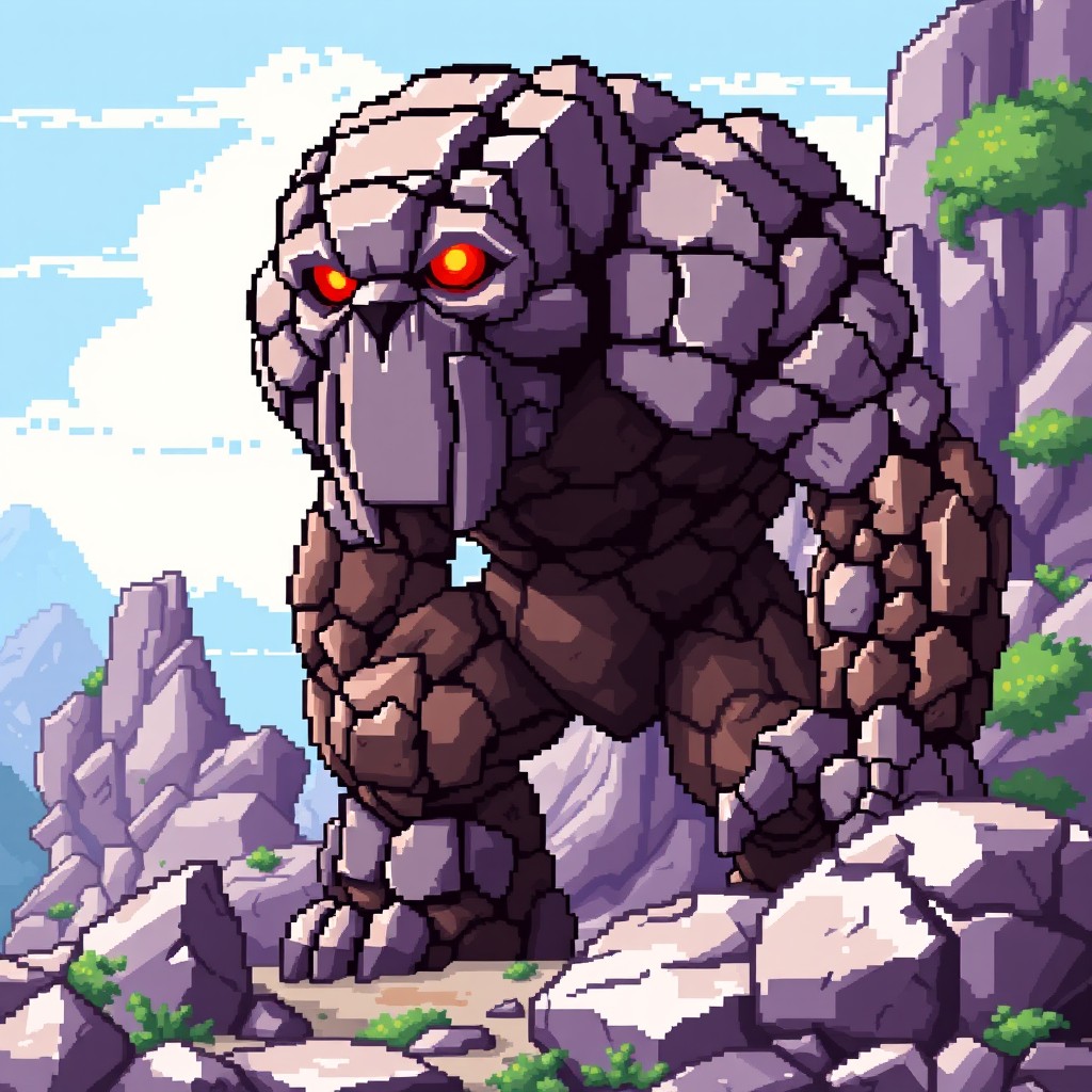 A detailed pixel art depiction of a golem