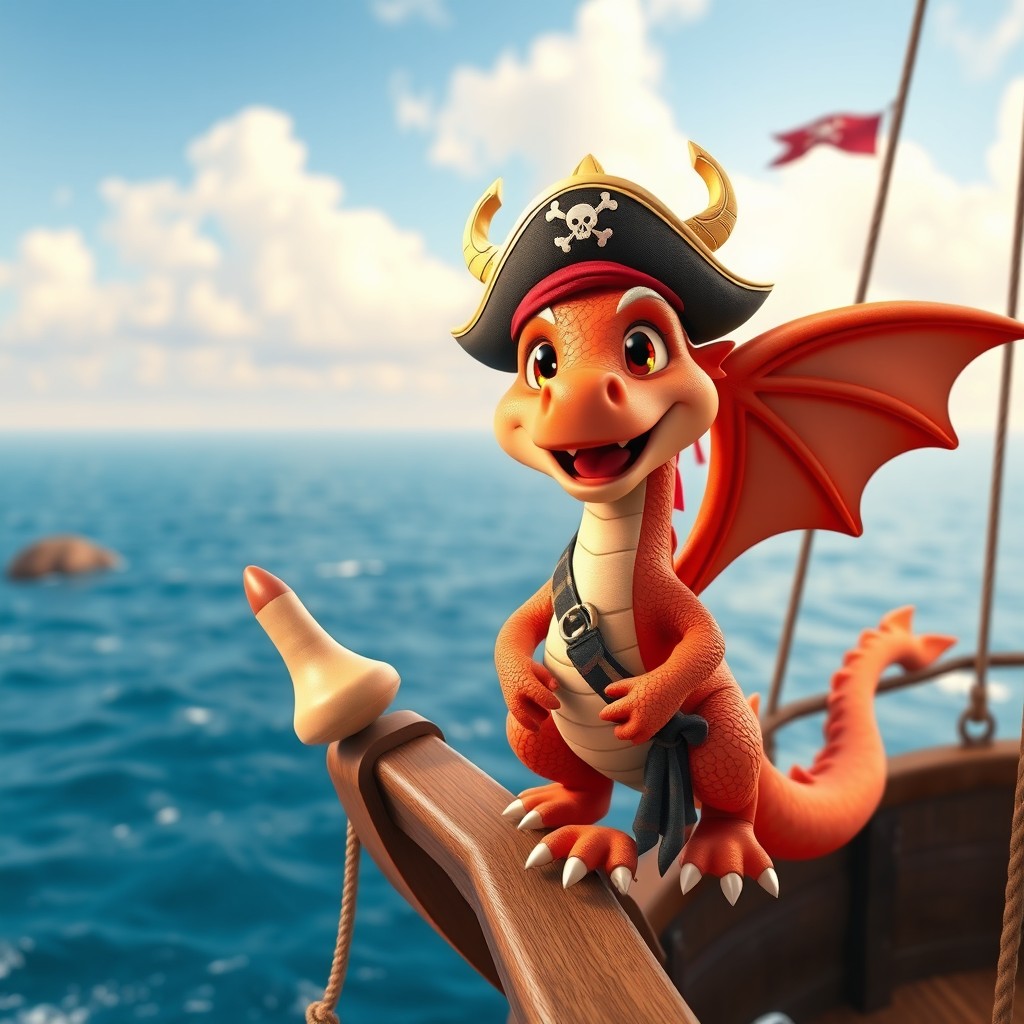 A cute, adorable, and cheerful animated 3D dragon in a realistic style