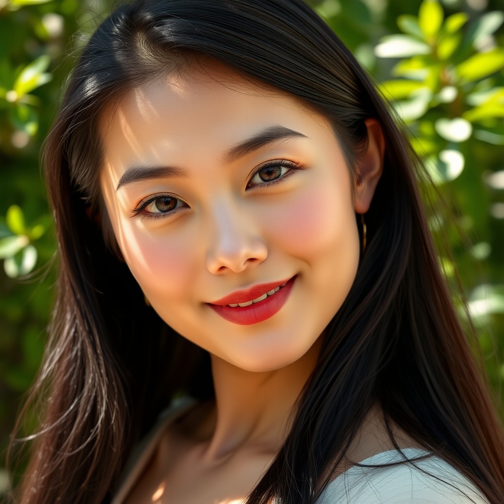 A strikingly beautiful woman with a blend of French and North Korean heritage, embodying natural beauty
