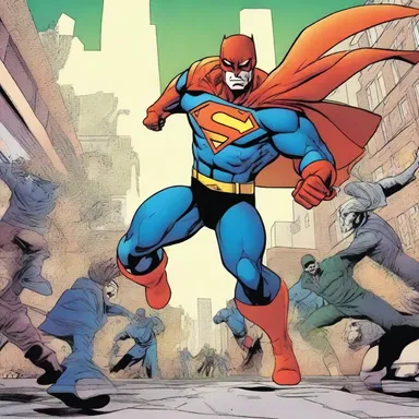 In the comic, the superhero fights against the villains to protect the status quo of the city.