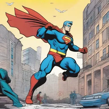 In the comic, the superhero fights against the villains to protect the status quo of the city.