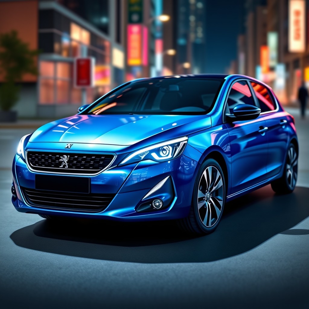 A sleek and modern design of a Peugeot 308, featuring smooth curves and an aerodynamic body