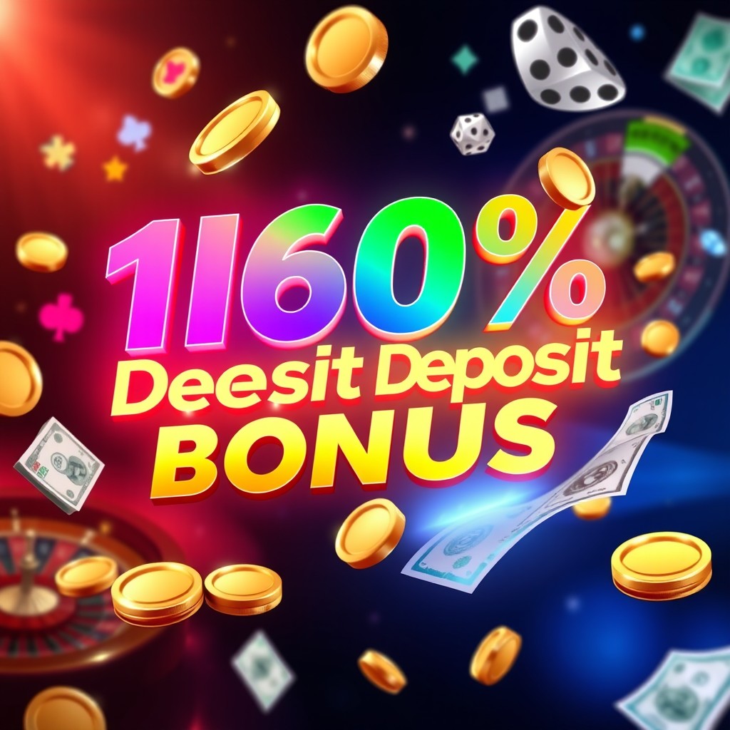 A captivating promotional banner showcasing a 160% deposit bonus for an online gambling platform