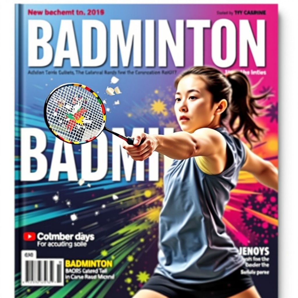 A visually striking badminton cover that features the name 'BADMINTON' prominently in bold, uppercase letters
