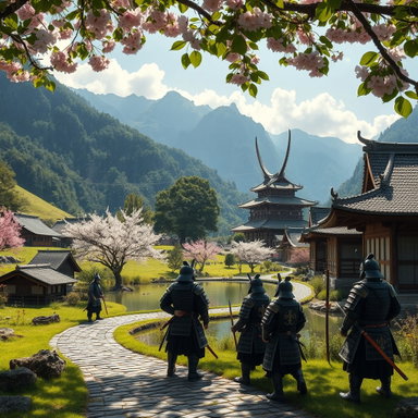 Explore a Serene Samurai Village in a Lush Green Valley