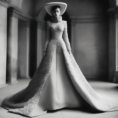 The fashion designer created an avant-garde dress with an arch-shaped impost incorporated into the design.