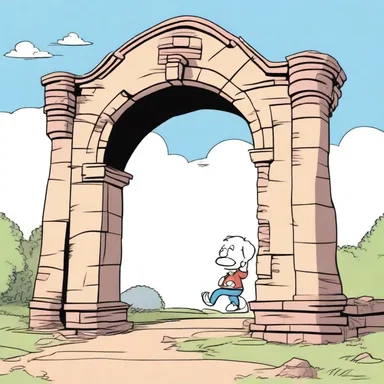 In the cartoon, the character walked under an arch with an impost, triggering a comical collapse of the entire structure.