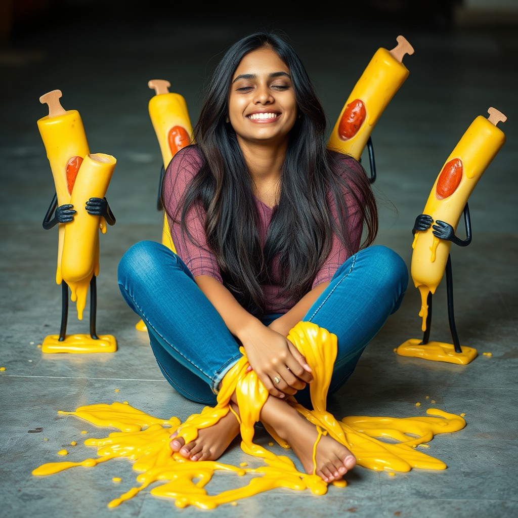 A very attractive Pakistani girl, 18 years old, sitting criss-cross on the ground, smiling with her eyes closed