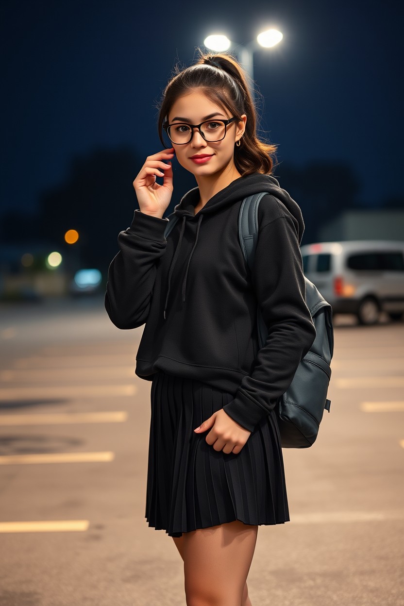 A full body, full-length ultra-realistic cinematic portrait of a smart and slightly intimidating young American woman, 18 years old