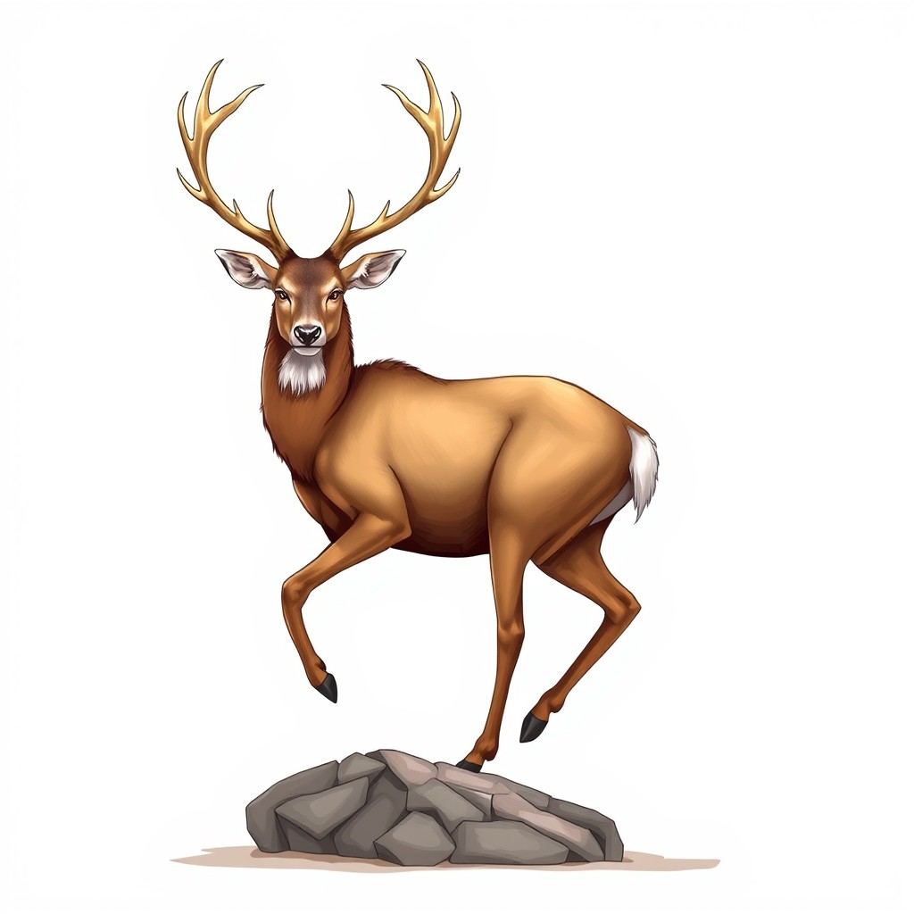 An illustration of a majestic male deer, featuring a complete body and impressive antlers