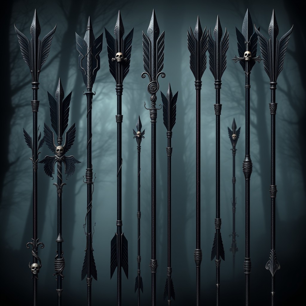 An exquisite collection of gothic arrows, showcasing elaborate designs infused with dark elements