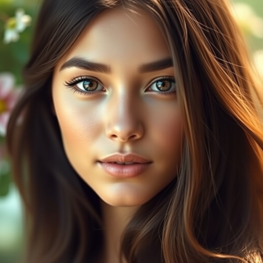 A stunning portrait of a gorgeous young woman, featuring soft, natural lighting that highlights her features beautifully