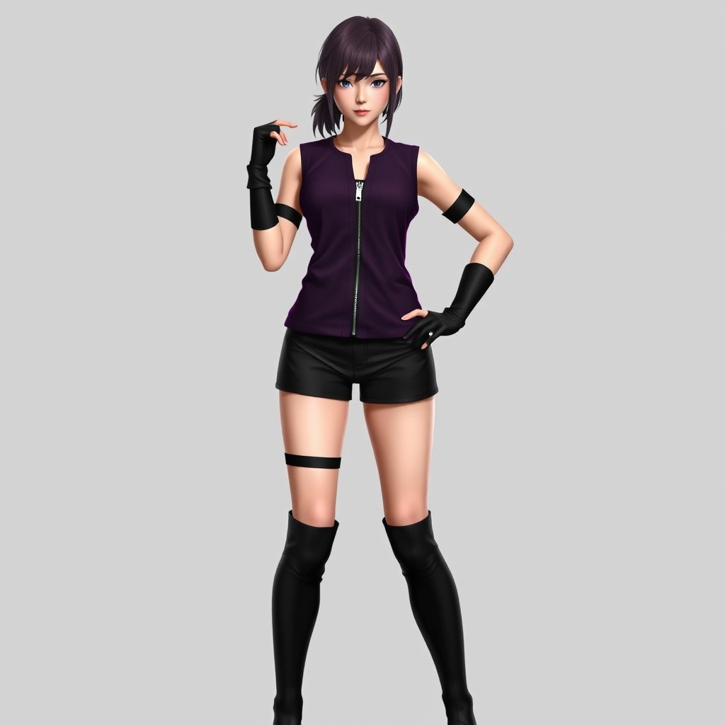 A realistic depiction of a female model wearing an outfit inspired by Sakura from Naruto Part II