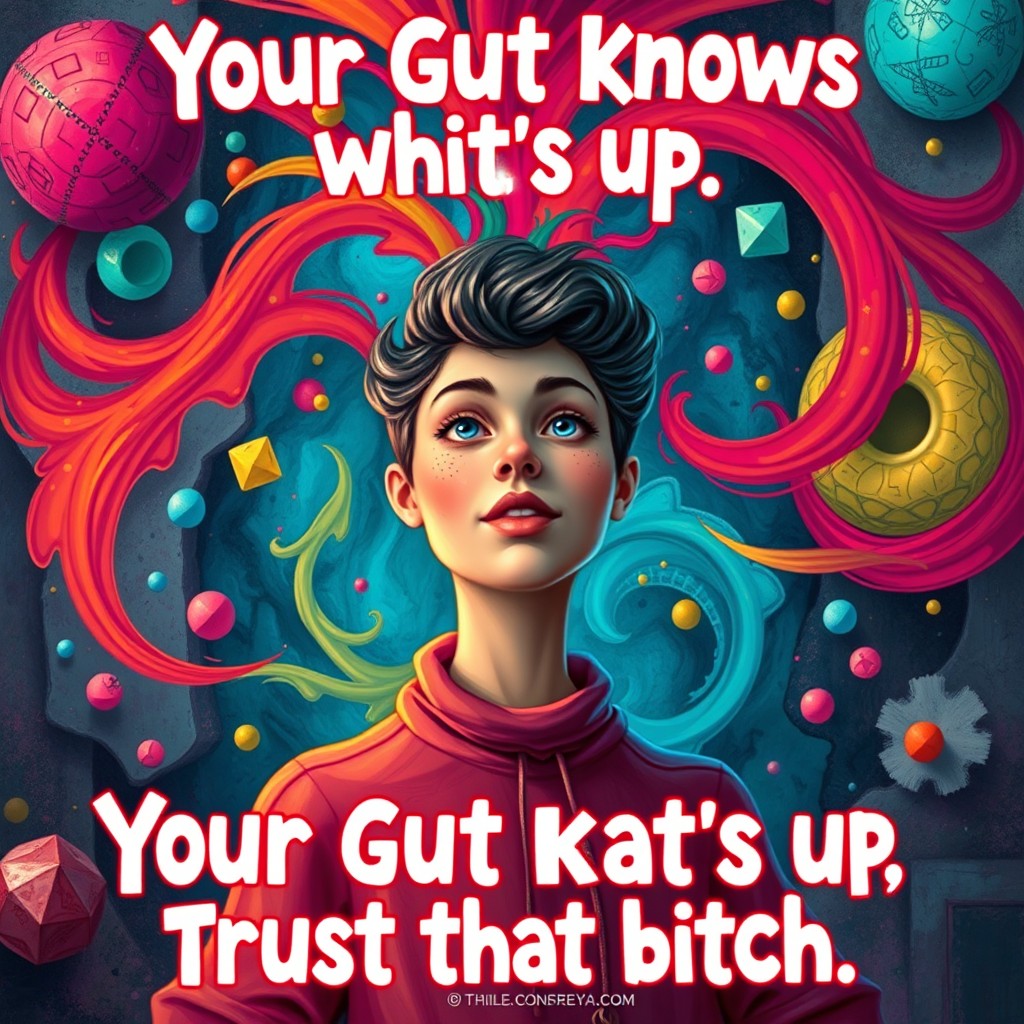 A visually striking and artistic interpretation of the phrase "Your gut knows what's up, trust that bitch"