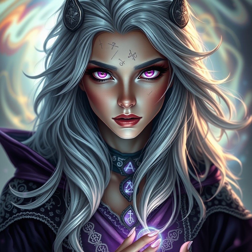 A captivating portrait of a female sorcerer, showcasing her enchanting features and powerful aura