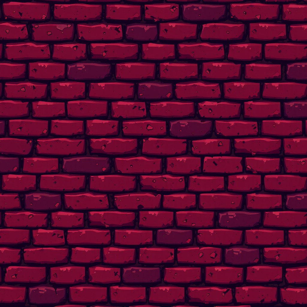 A vibrant pixel art texture of dark bricks, featuring various shades of deep red and dark brown to create a realistic and appealing surface