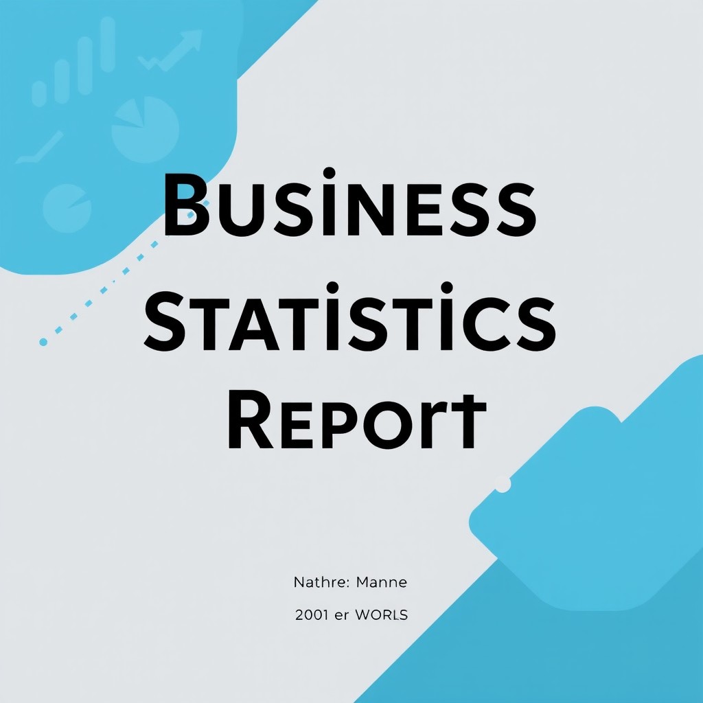 A professional and stylish cover page design for a business statistics report, featuring a clean layout with a blue and grey color scheme