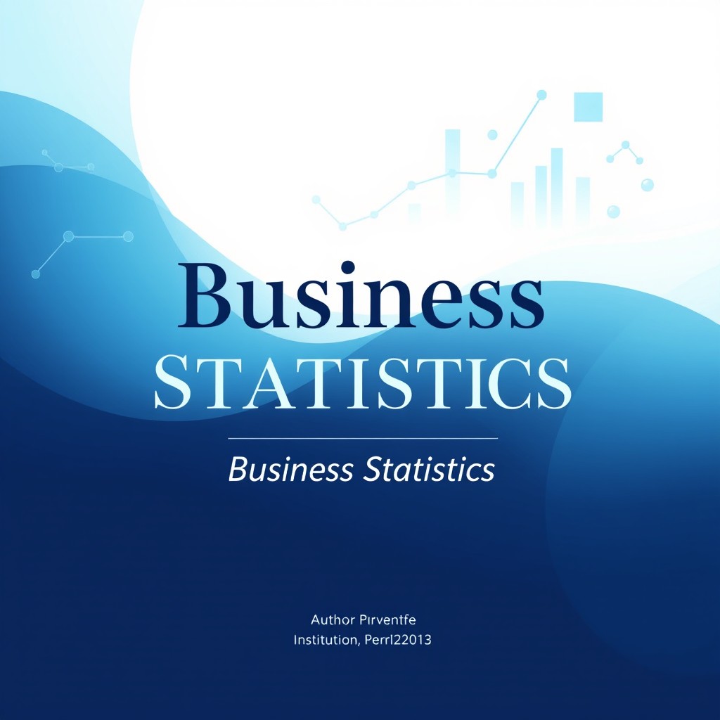 A sleek and professional cover page for a business statistics report, with the title 'Business Statistics' prominently displayed in bold, elegant font