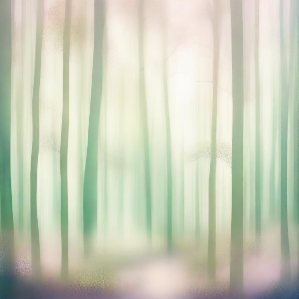 Abstract surreal depiction of a forest illuminated in soft and light colors, creating a dreamy and peace-evoking landscape