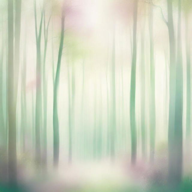 Abstract surreal depiction of a forest illuminated in soft and light colors, creating a dreamy and peace-evoking landscape