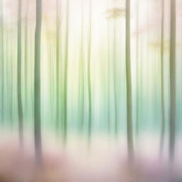 Abstract surreal depiction of a forest illuminated in soft and light colors, creating a dreamy and peace-evoking landscape