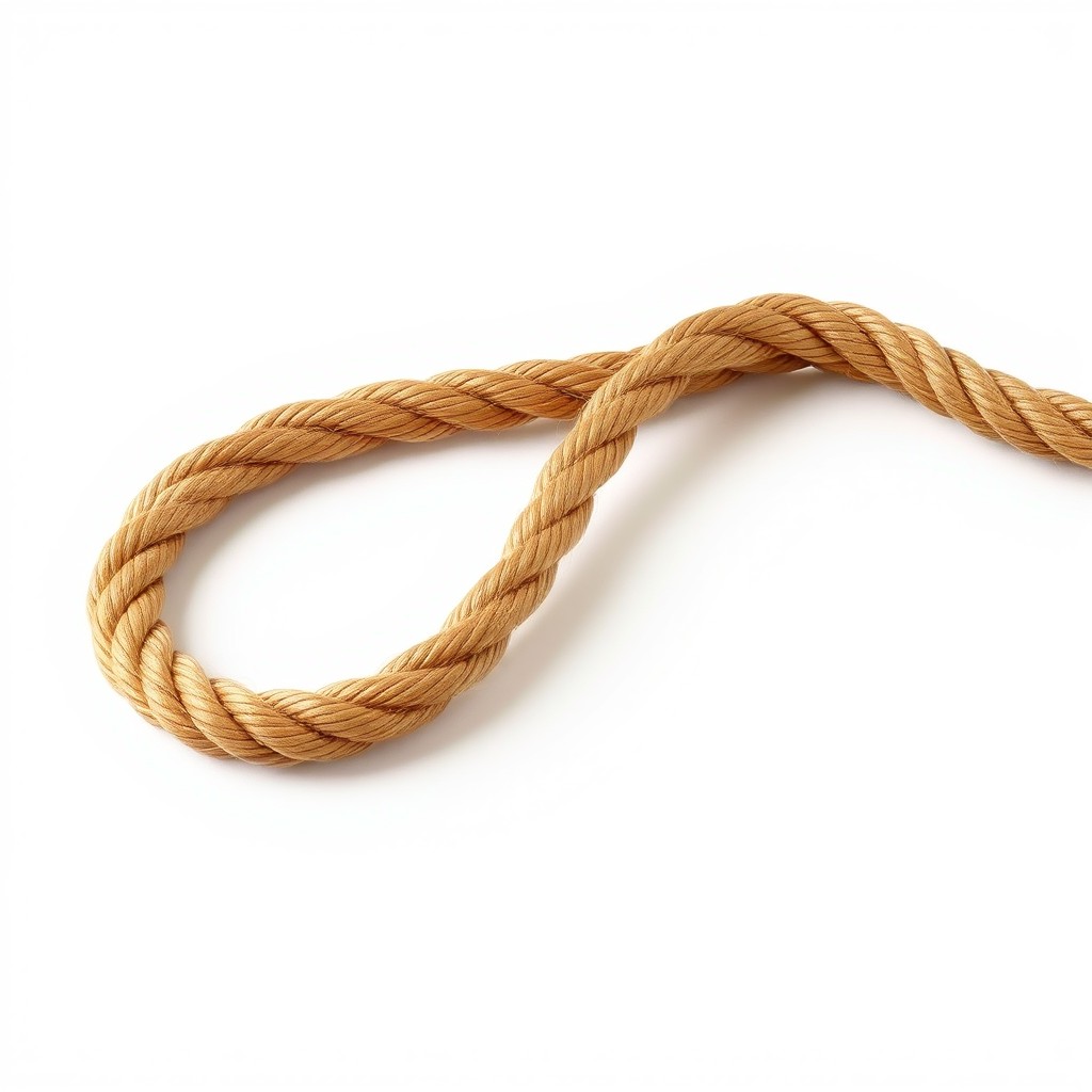 A single, thick, coiled rope resting elegantly on a pristine white background