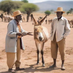 A donkey in Ethiopia being offered honey but refusing to eat it, with an elderly man nearby looking at the scene in amazement