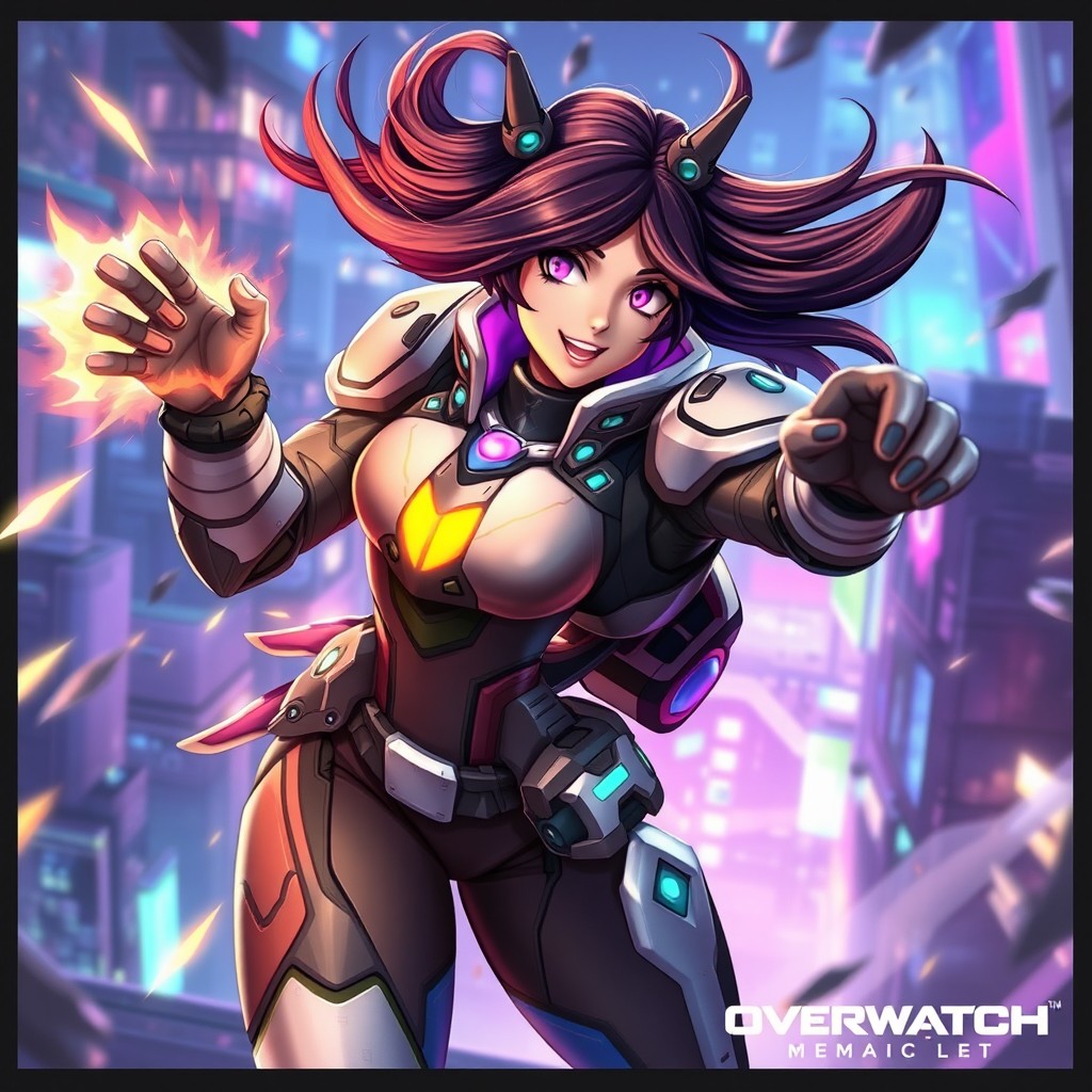 Cool art featuring Mizuki from Overwatch, showcasing her in an action pose filled with energy and movement