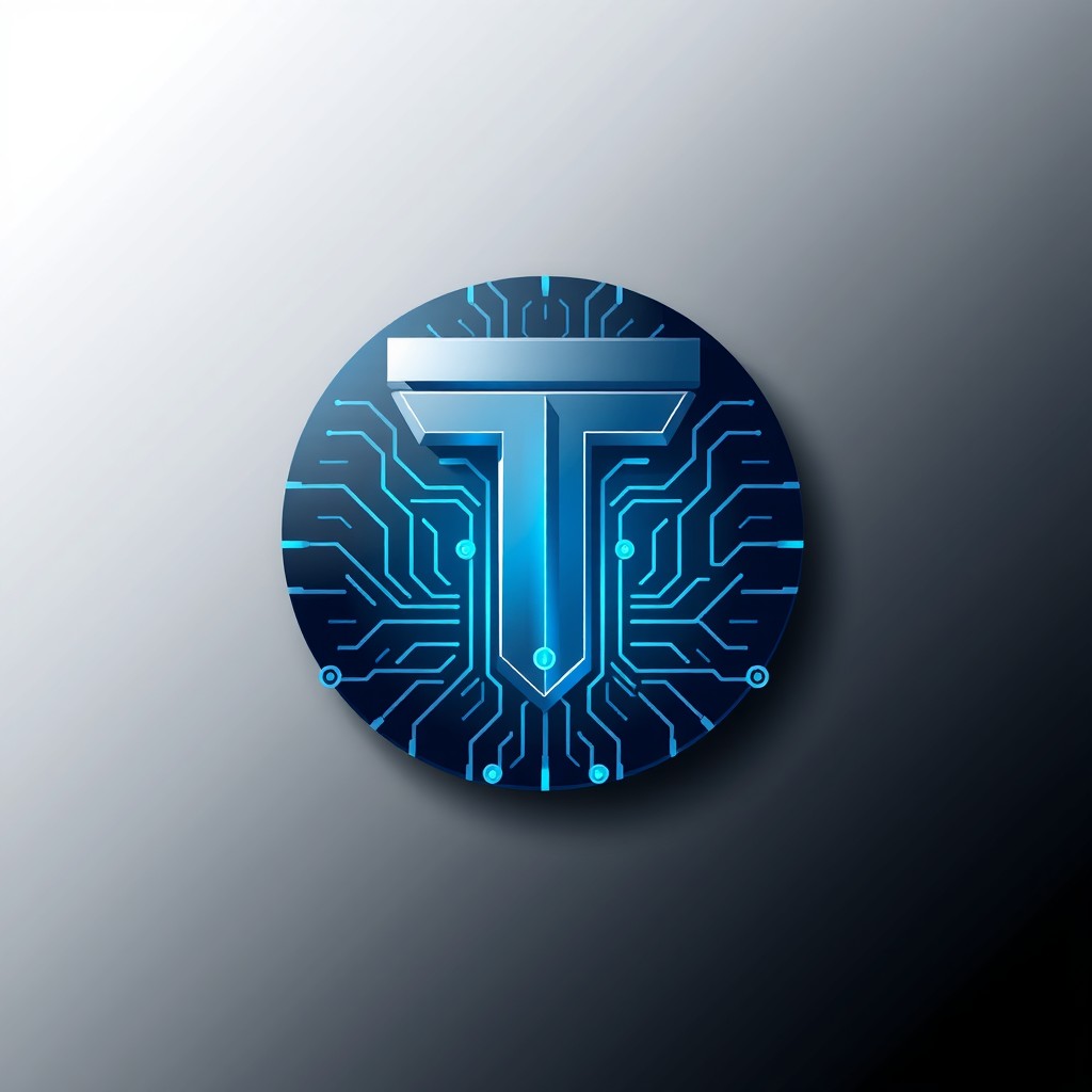 A modern and sleek logo design for a tech startup, featuring a stylized letter 'T' integrated with circuit patterns