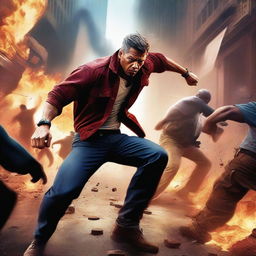 A high-quality digital art image, capturing the intensity of an action movie scene